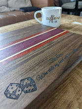 Load image into Gallery viewer, A walnut and Purpleheart board with maple and Padauk Accents